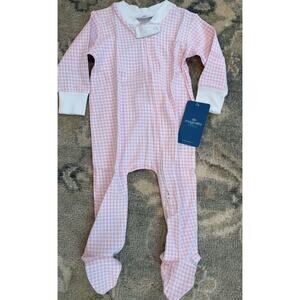 Magnolia Baby Pink White Gingham Double Zipper Footie Pima Cotton 12 Months NWT
